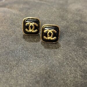 Black and Gold C Square Earrings